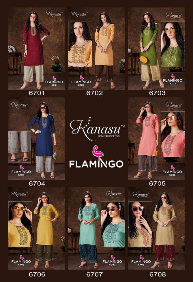 Kanasu Flaamingo 2 Designer Ethnic Wear Rayon Kurti With Bottom Collection